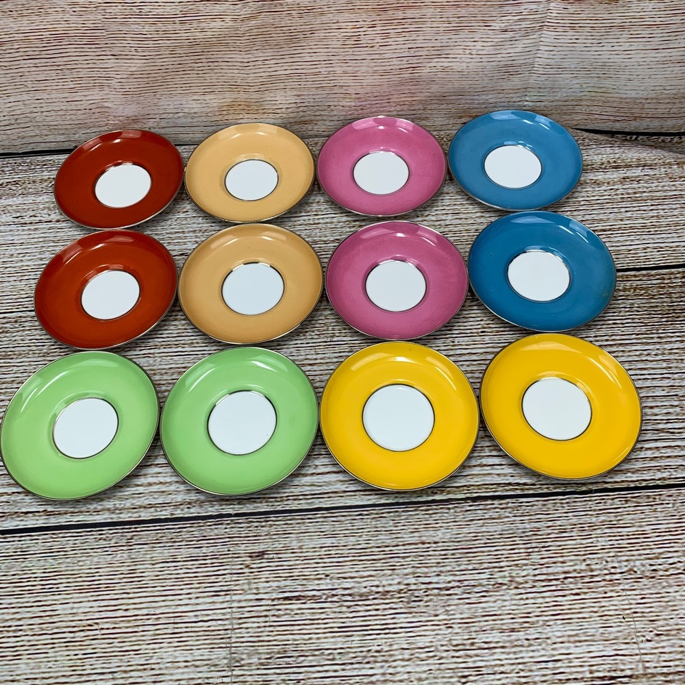 Grosvenor Jackson Gosling Demitasse Saucers Colorful Set 12 Gold Trimmed England